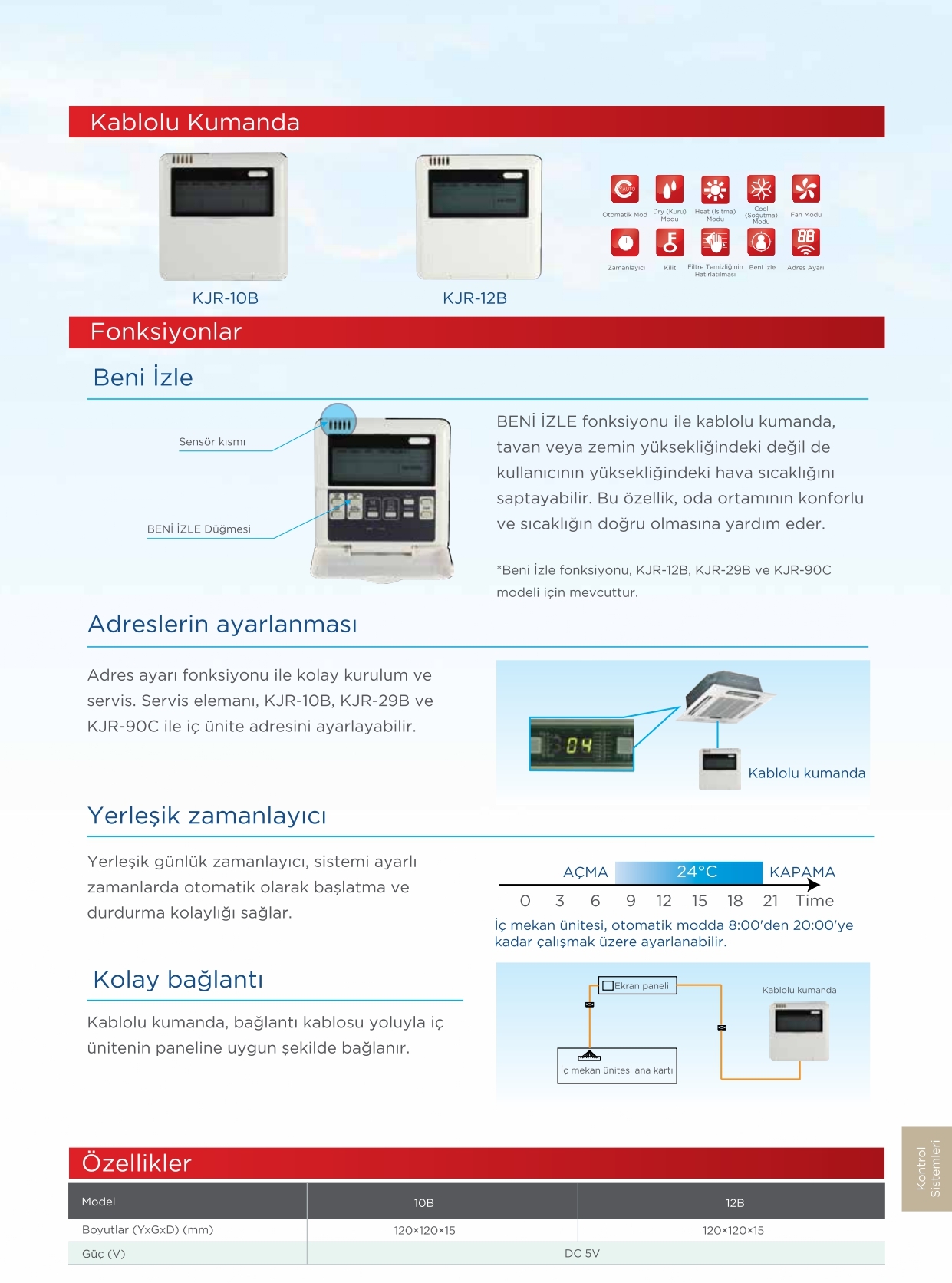Kablolu kumanda (KJR-10B KJR-12B)-ürün özellikleri görseli