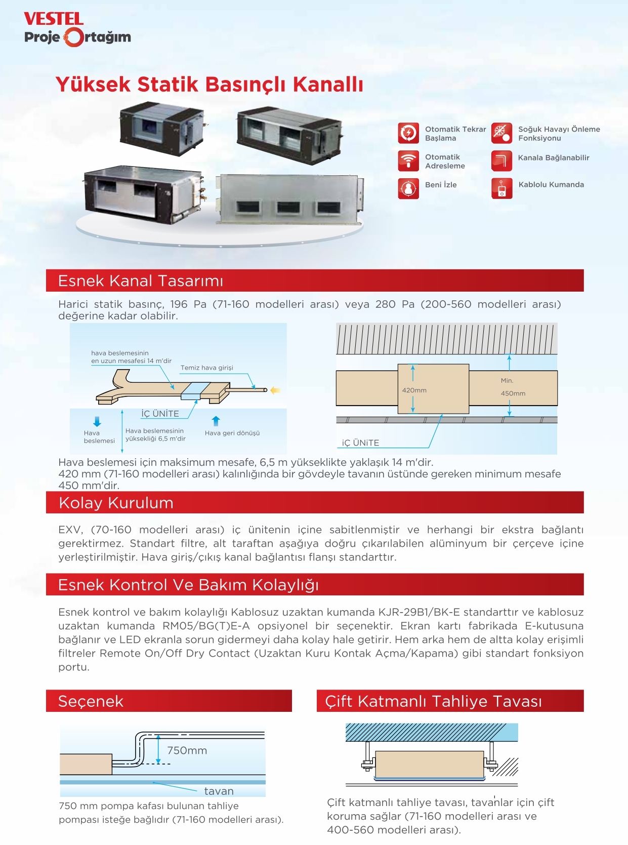 Yüksek Statik Basınçlı Kanallı ürün özellikleri görseli
